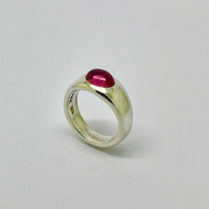 Sterling Silver Ring Set 9x7 cabochon pink tourmaline