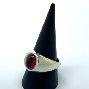 Sterling Silver ring set Cabochon pink tourmaline
