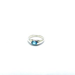 Sterling Silver ring set faceted 7x5 Swiss Blue Topaz