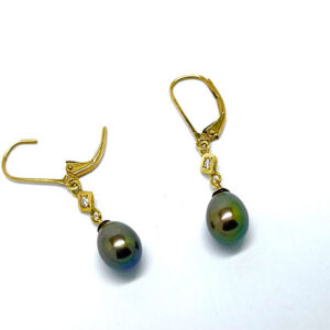 Gold Earrings Peacock Pearls and Diamonds set in 18ct on 9ct French clip Backs