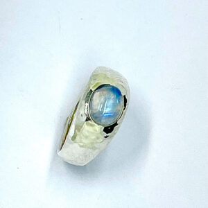 Sterling Silver Hammered Ring Set 9x7 Cabochon Blue Moonstone