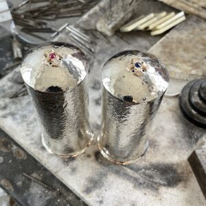 Serling silver gold  cruet set /salt and pepper pots